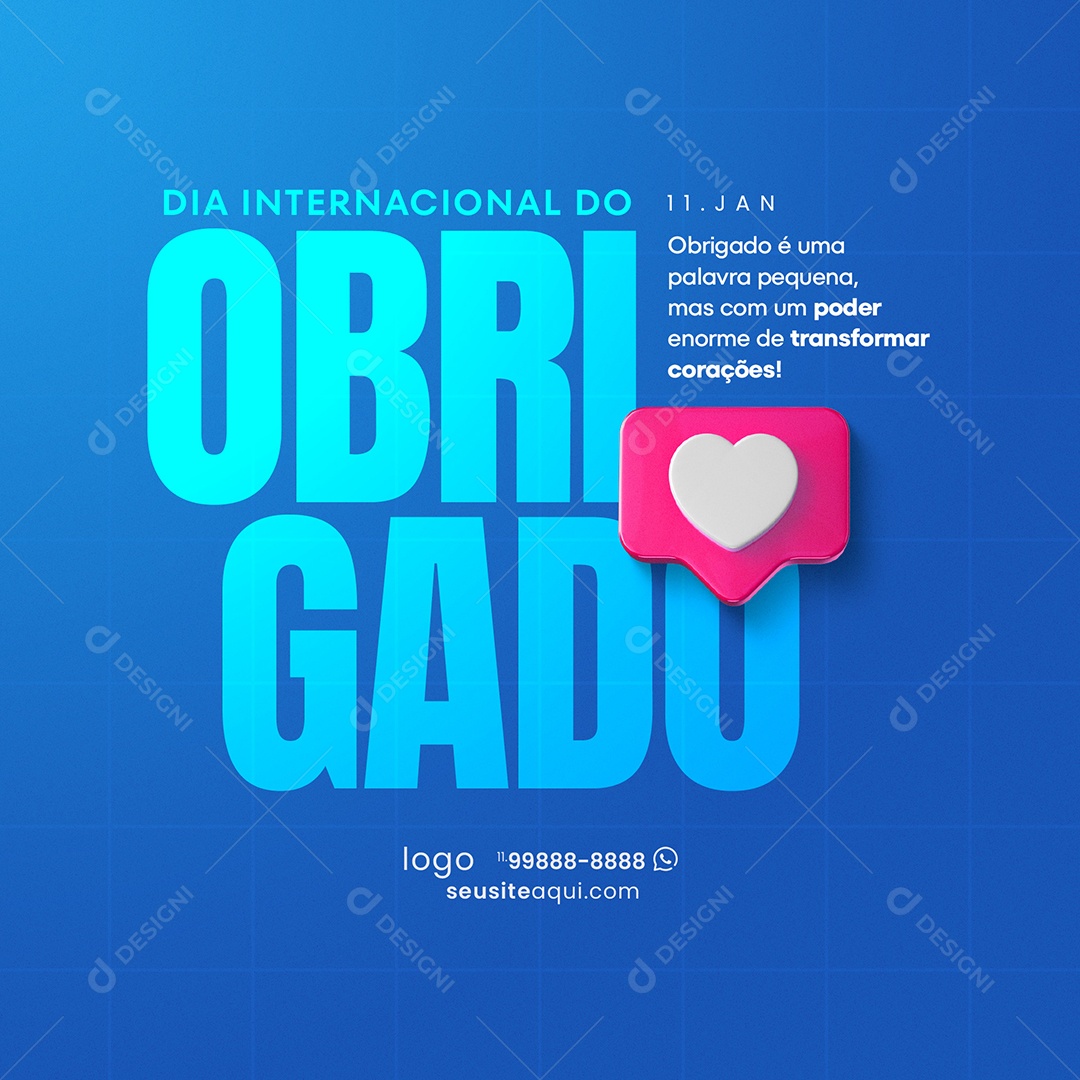 Dia Internacional do Obrigado 11 de janeiro 9 Social Media PSD Editável