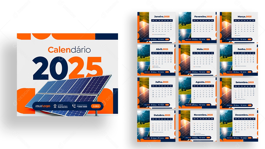 Calendário de Mesa Energia Solar PSD Editável