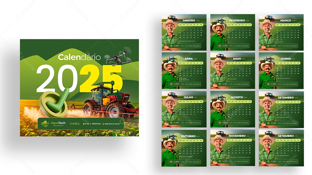 Calendário de Mesa Agro Tech Agronegócio Drones PSD Editável