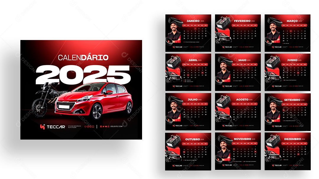 Calendário de Mesa Oficina Mecânica Auto Peças PSD Editável