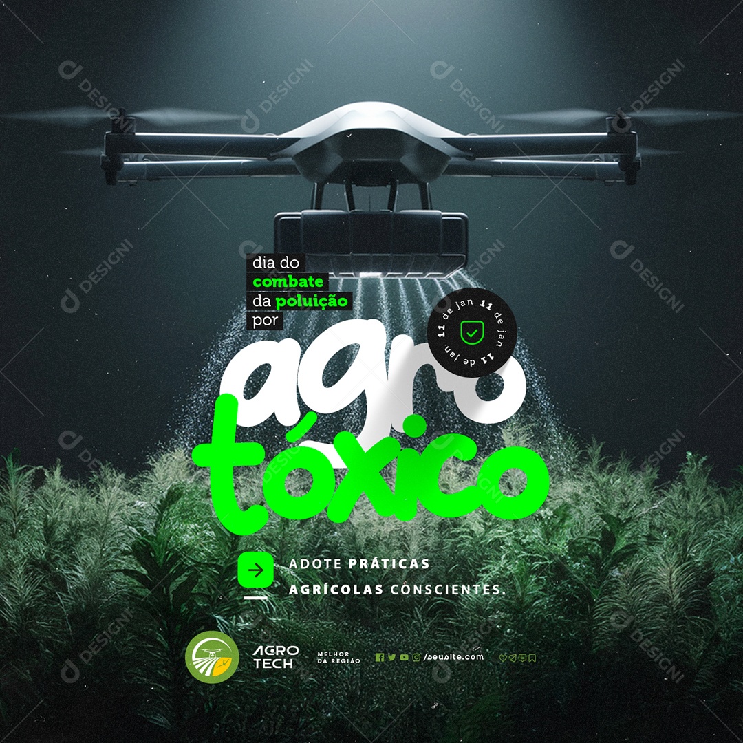 Dia do Combate da Poluição por Agrotóxicos 11 de Janeiro Social Media PSD Editável