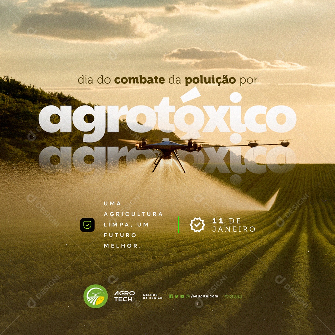 Dia do Combate da Poluição por Agrotóxicos 11 de Janeiro Uma Agricultura Limpa Social Media PSD Editável