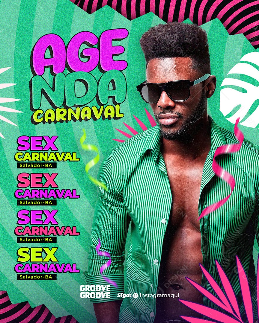 Flyer Agenda Carnaval Social Media Feed PSD Editável