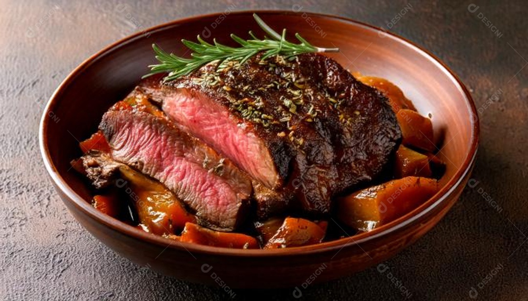 Delicioso corte de costela bovina assada em uma tigela