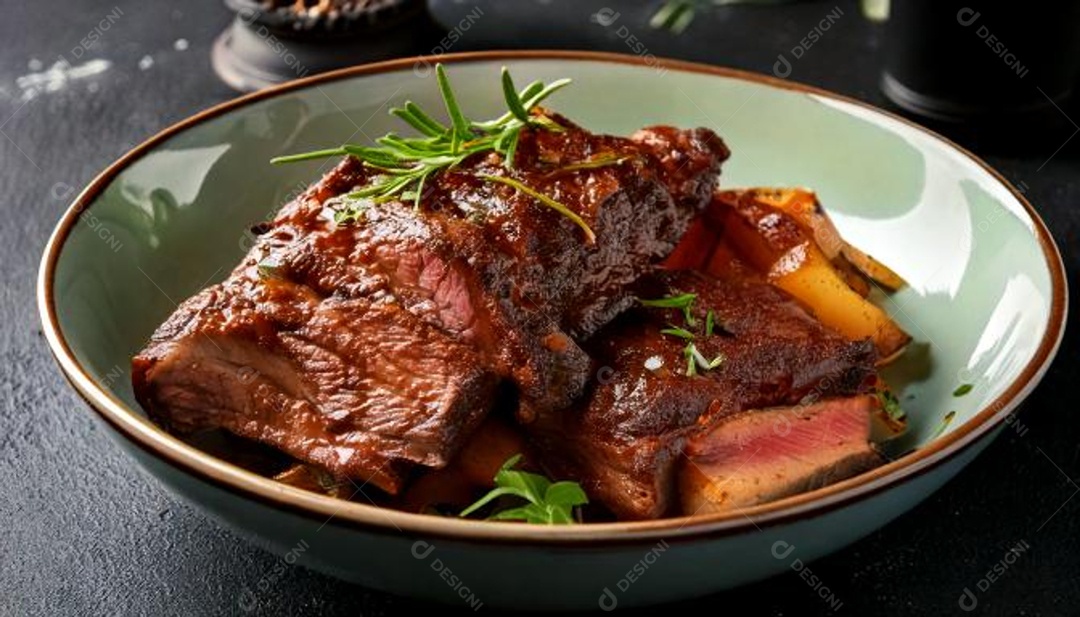 Delicioso corte de costela bovina assada em uma tigela