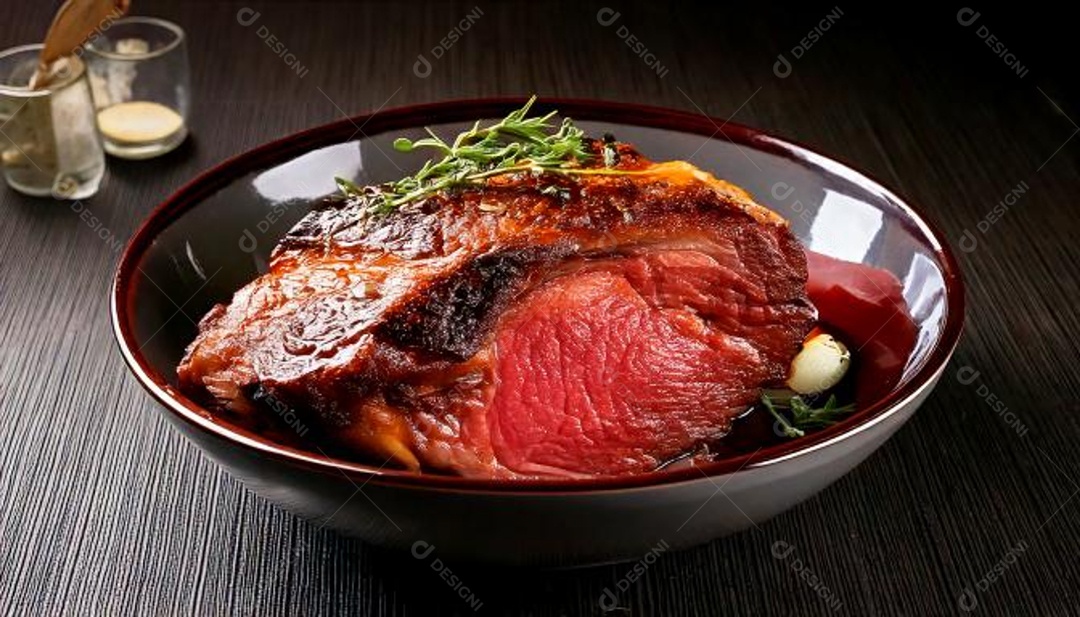 Delicioso corte de costela bovina assada em uma tigela