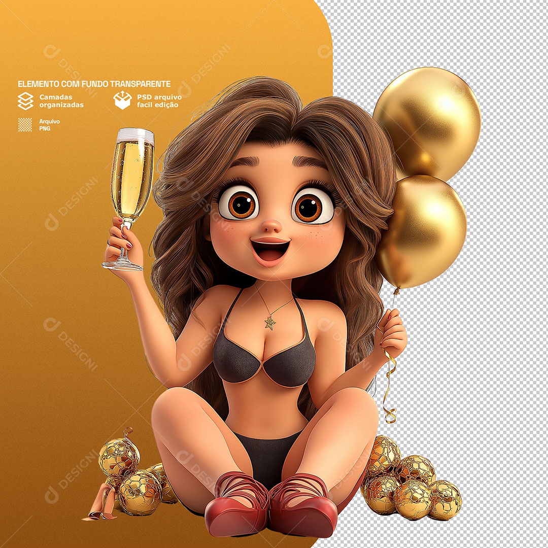 Happy Woman Character Celebrating New Year 3D Element For PSD Composition
