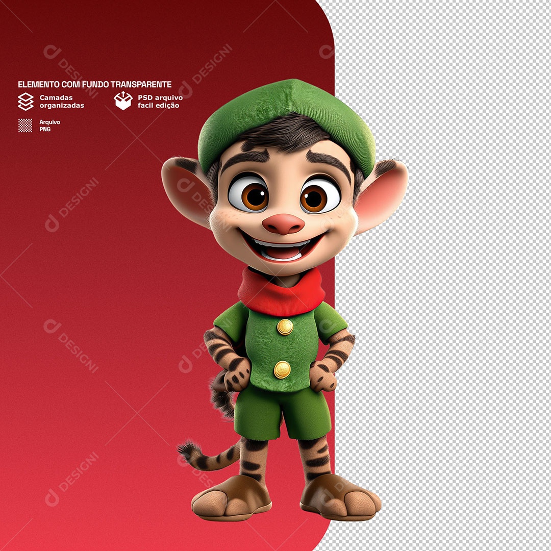 Personagem 3D Duende de Natal Feliz para Composição PSD