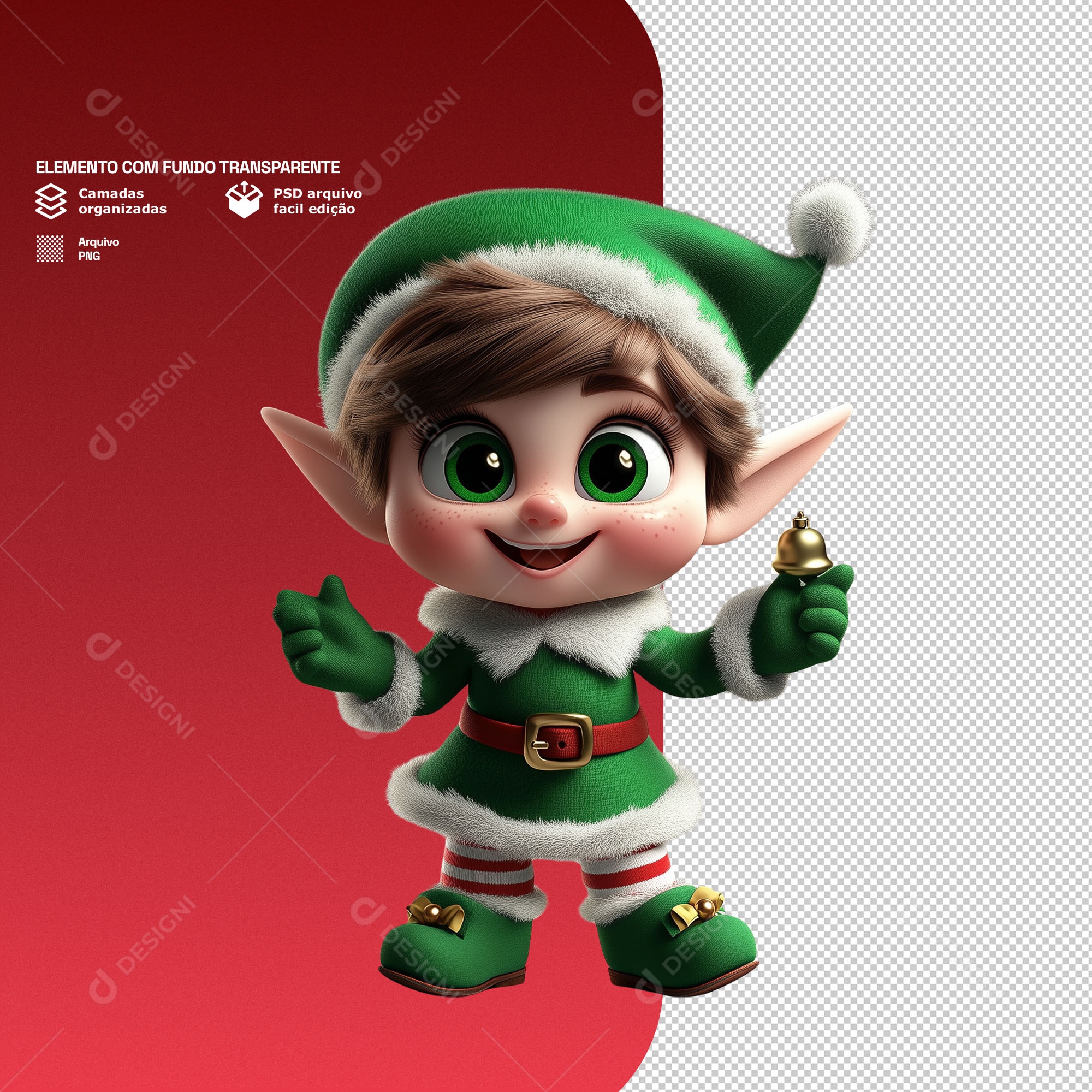 Personagem 3D Duende de Natal Feliz para Composição PSD
