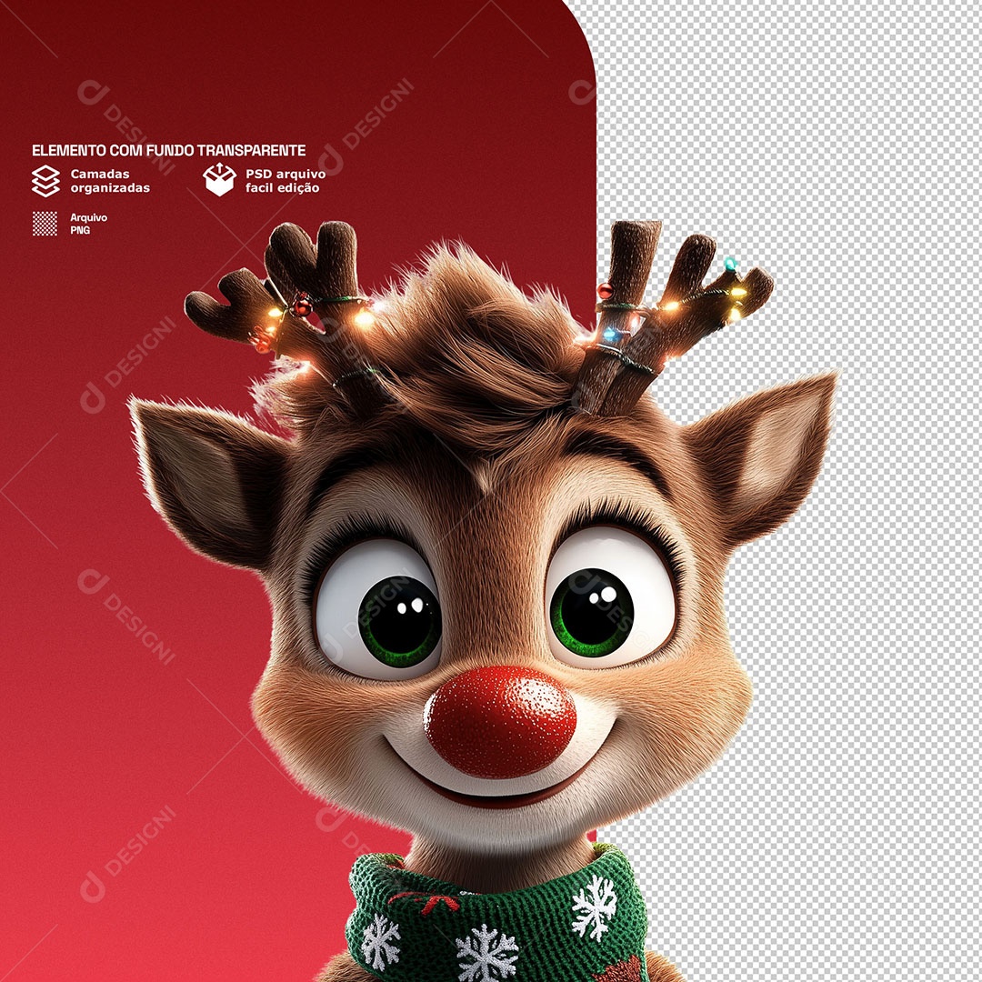 Personagem Rena Feliz Elemento 3D Para Composição PSD