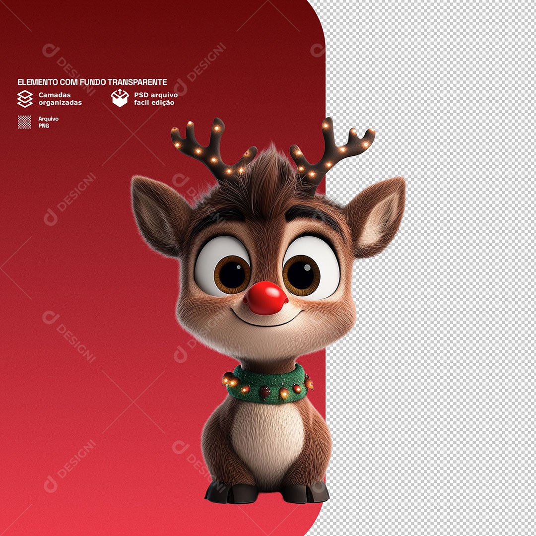 Personagem Rena Feliz Elemento 3D Para Composição PSD