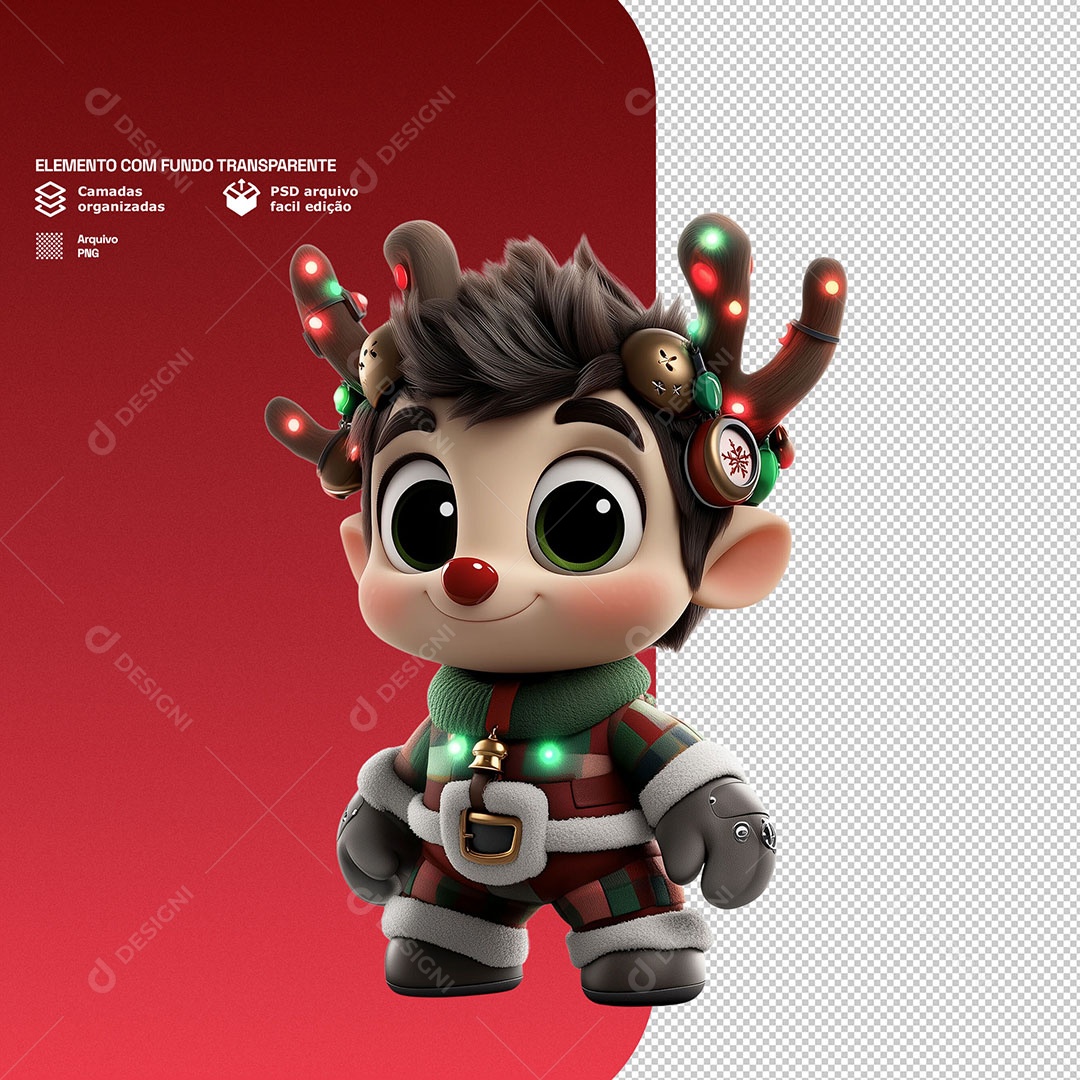 Personagem 3D Duende de Natal Feliz para Composição PSD