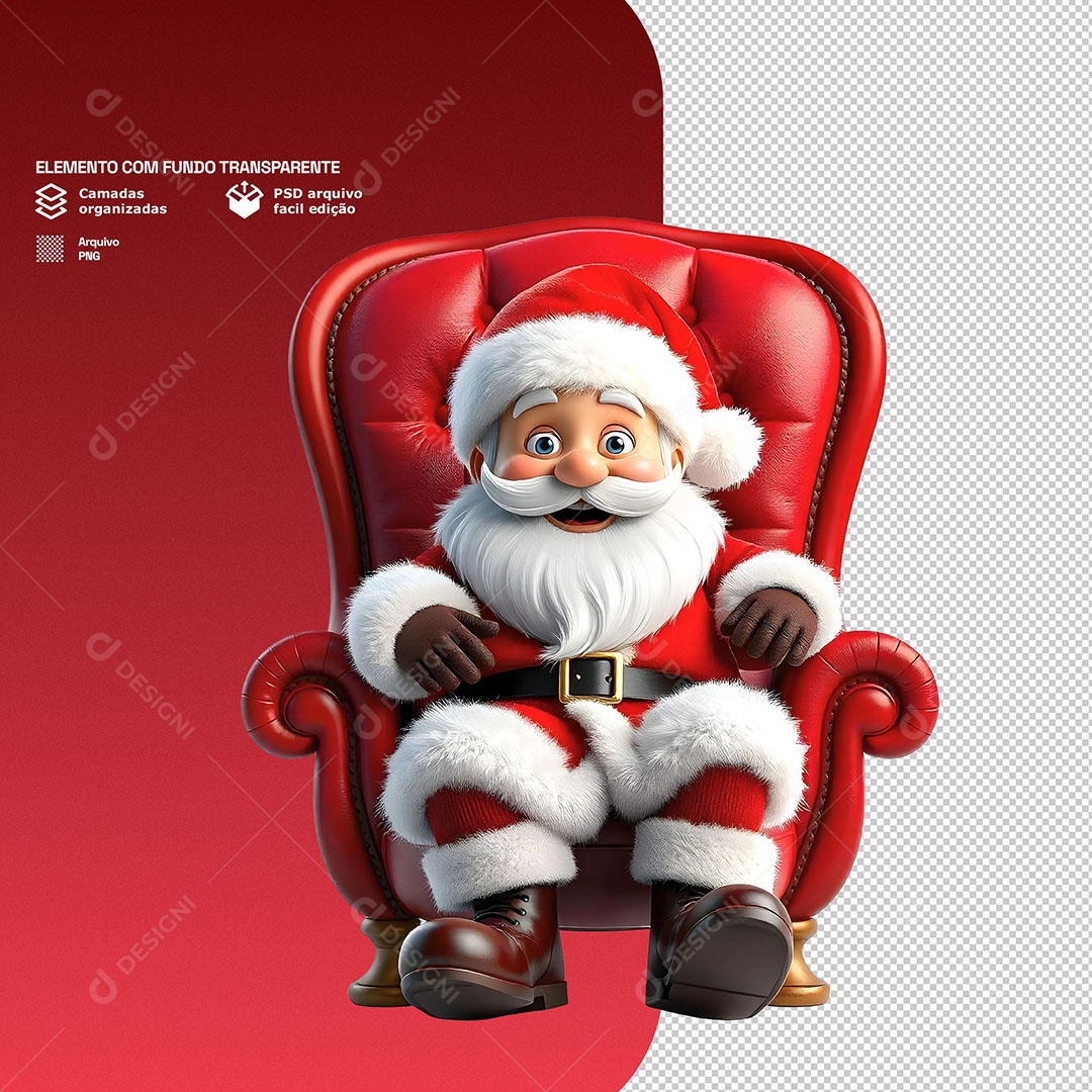 Papai Noel Feliz Sentado Segurando Elemento 3D para Composição PSD