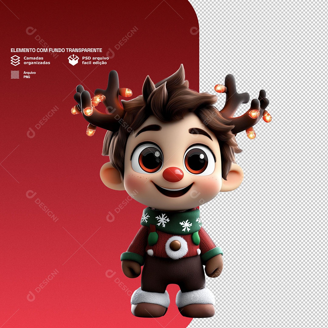 Personagem Vestido Em Roupa de Natal Elemento 3D para Composição PSD