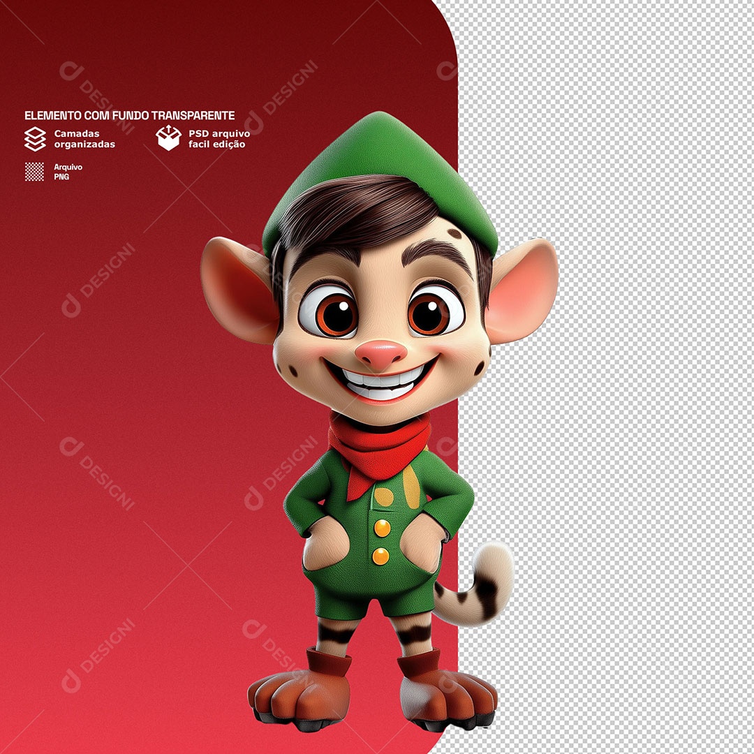 Personagem 3D Duende de Natal Feliz para Composição PSD