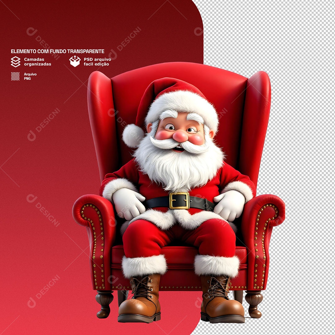 Papai Noel Feliz Sentado Elemento 3D para Composição PSD