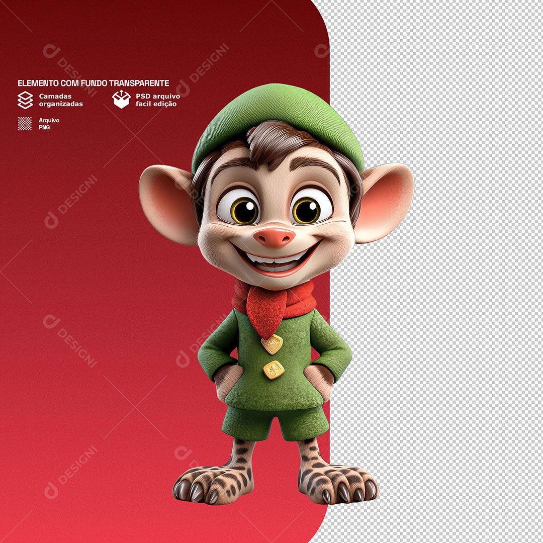Personagem 3D Duende de Natal Feliz para Composição PSD