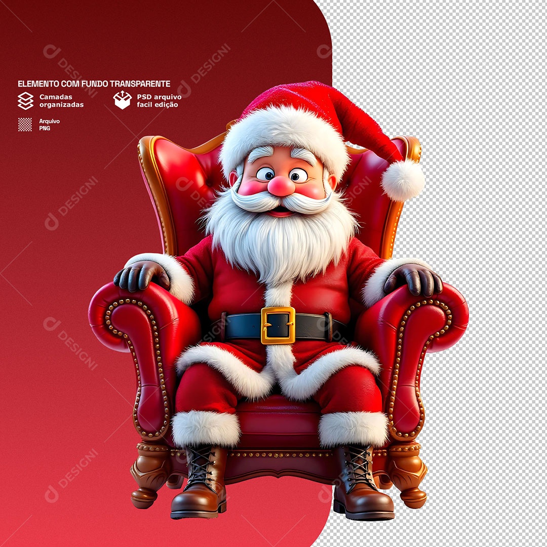 Papai Noel Sentado Em Poltrona Elemento 3D Para Composição PSD