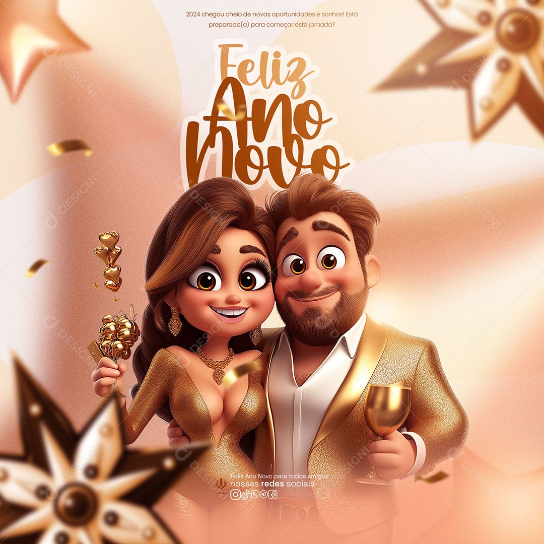 Feliz Ano Novo Social Media PSD Editável