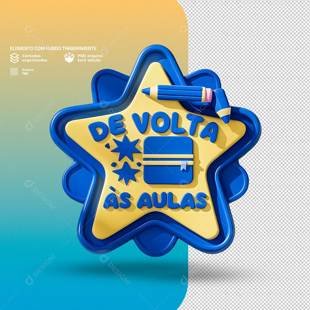 Selo 3D De Volta às Aulas para Composição PSD