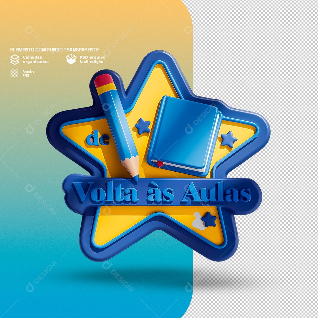 Selo 3D Volta às Aulas para Composição PSD