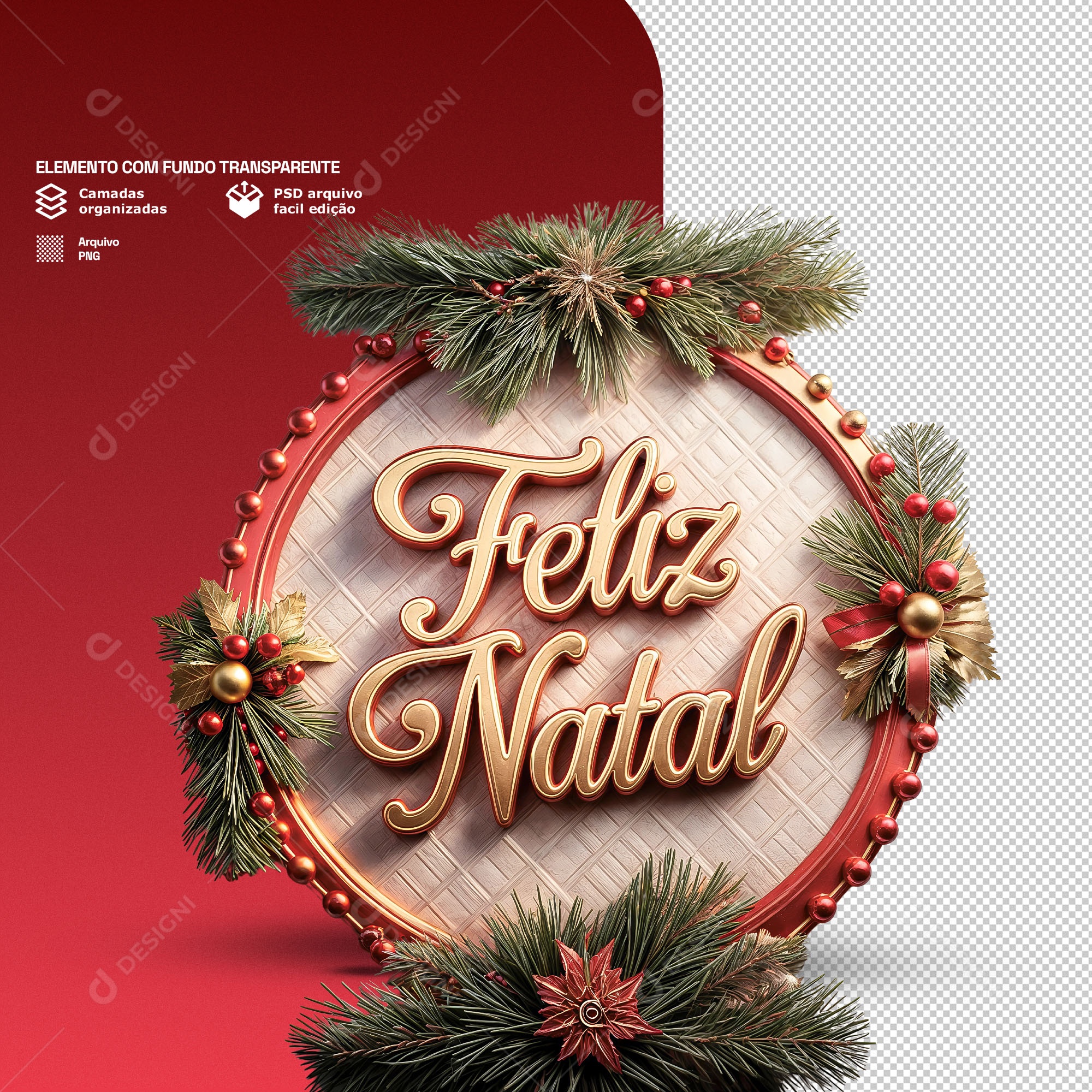 Selo Feliz Natal Elemento 3D Para Composição PSD