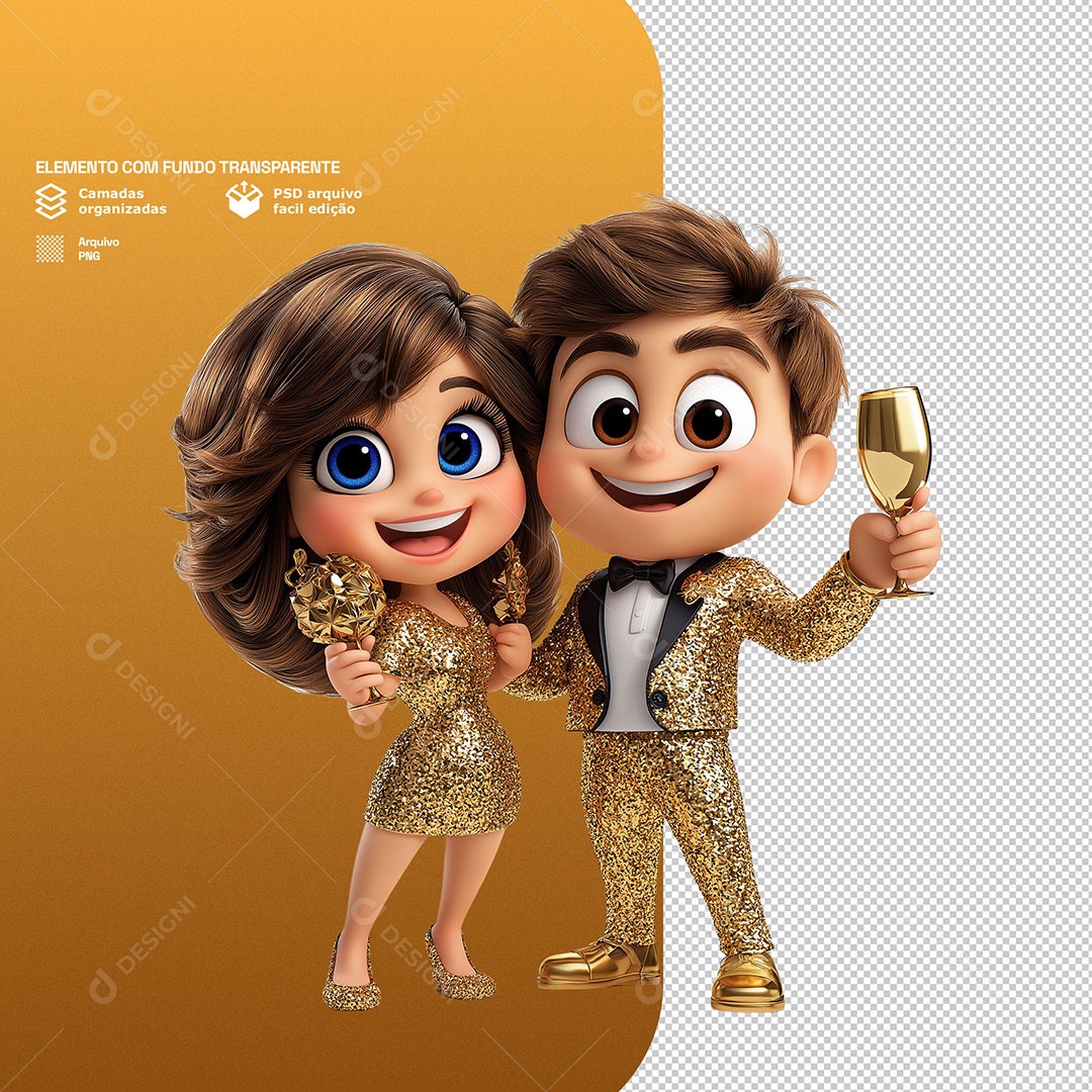 Personagem Feliz Comemorando Ano Novo 3D Para Composição PSD