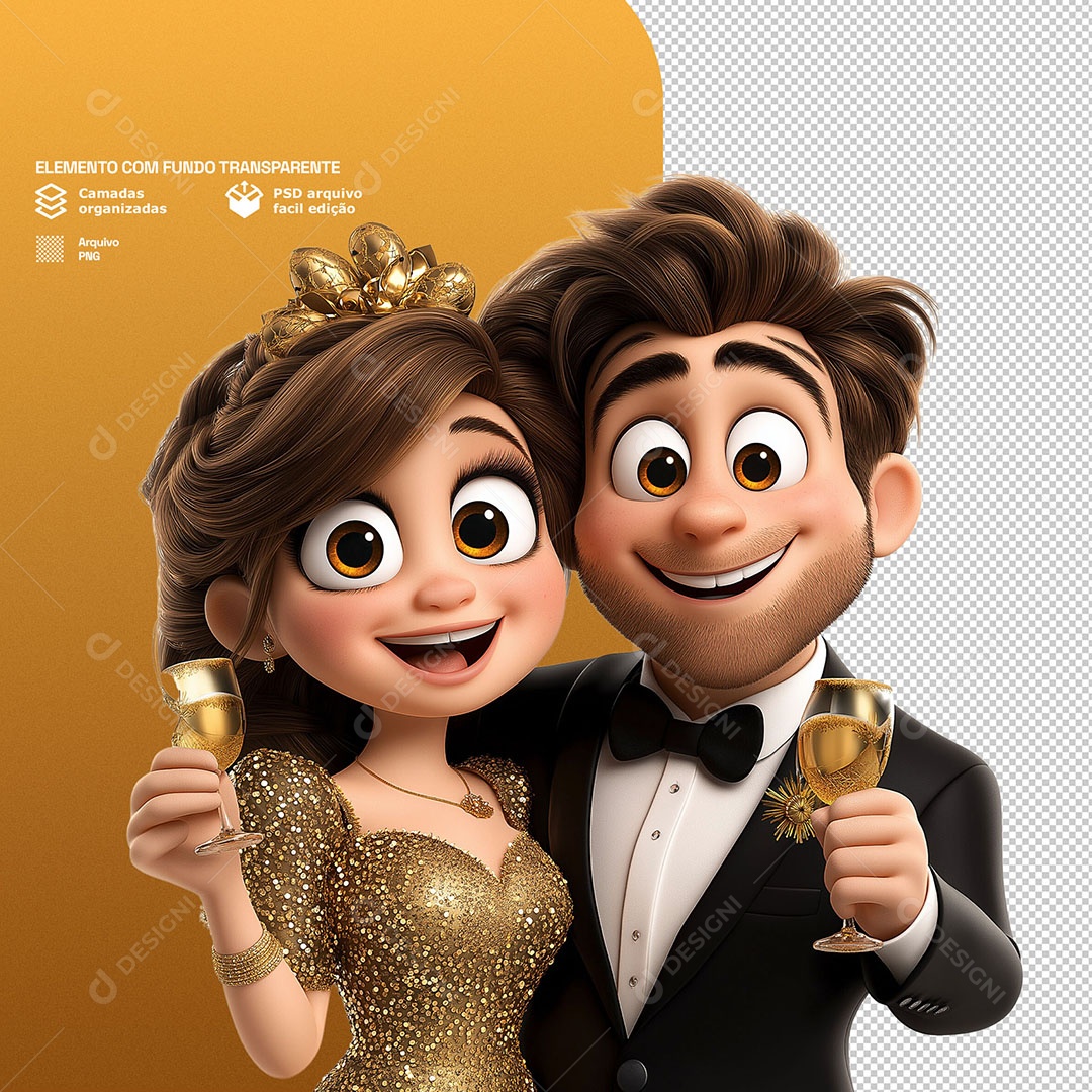 Personagem Feliz Comemorando Ano Novo 3D Para Composição PSD