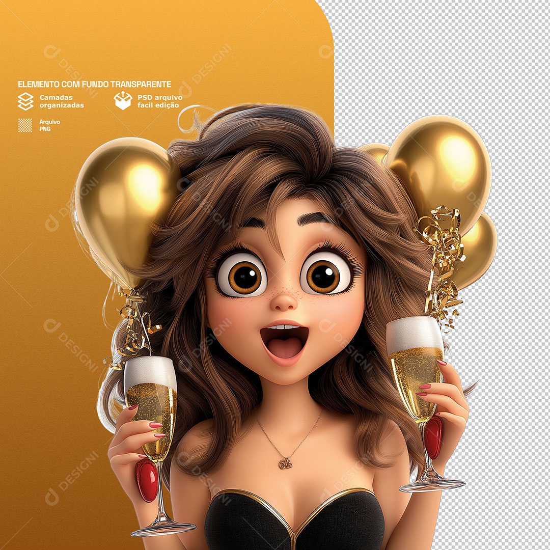 Personagem Feliz Comemorando Ano Novo 3D Para Composição PSD