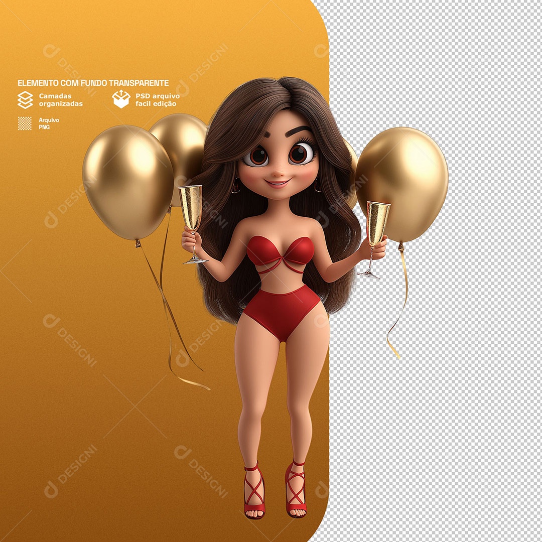 Personagem Feliz Comemorando Ano Novo 3D Para Composição PSD