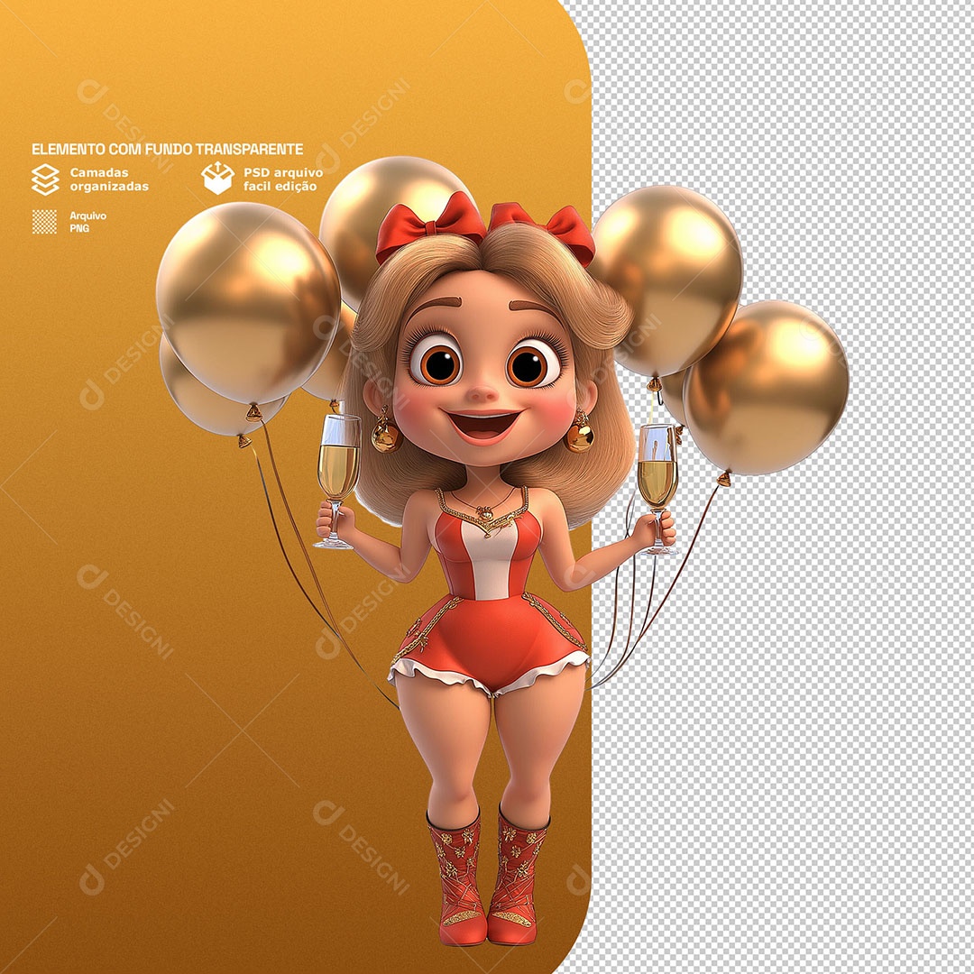 Personagem Feliz Comemorando Ano Novo 3D Para Composição PSD