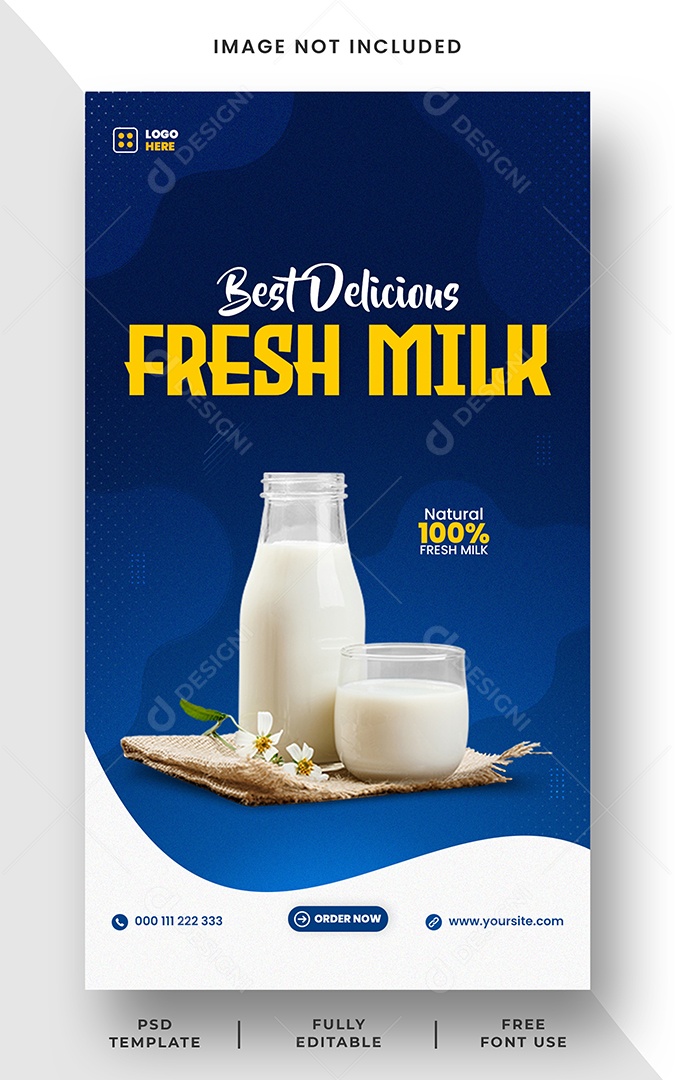 Supermercado Leite Fresco 100% Natual Social Media PSD Editável