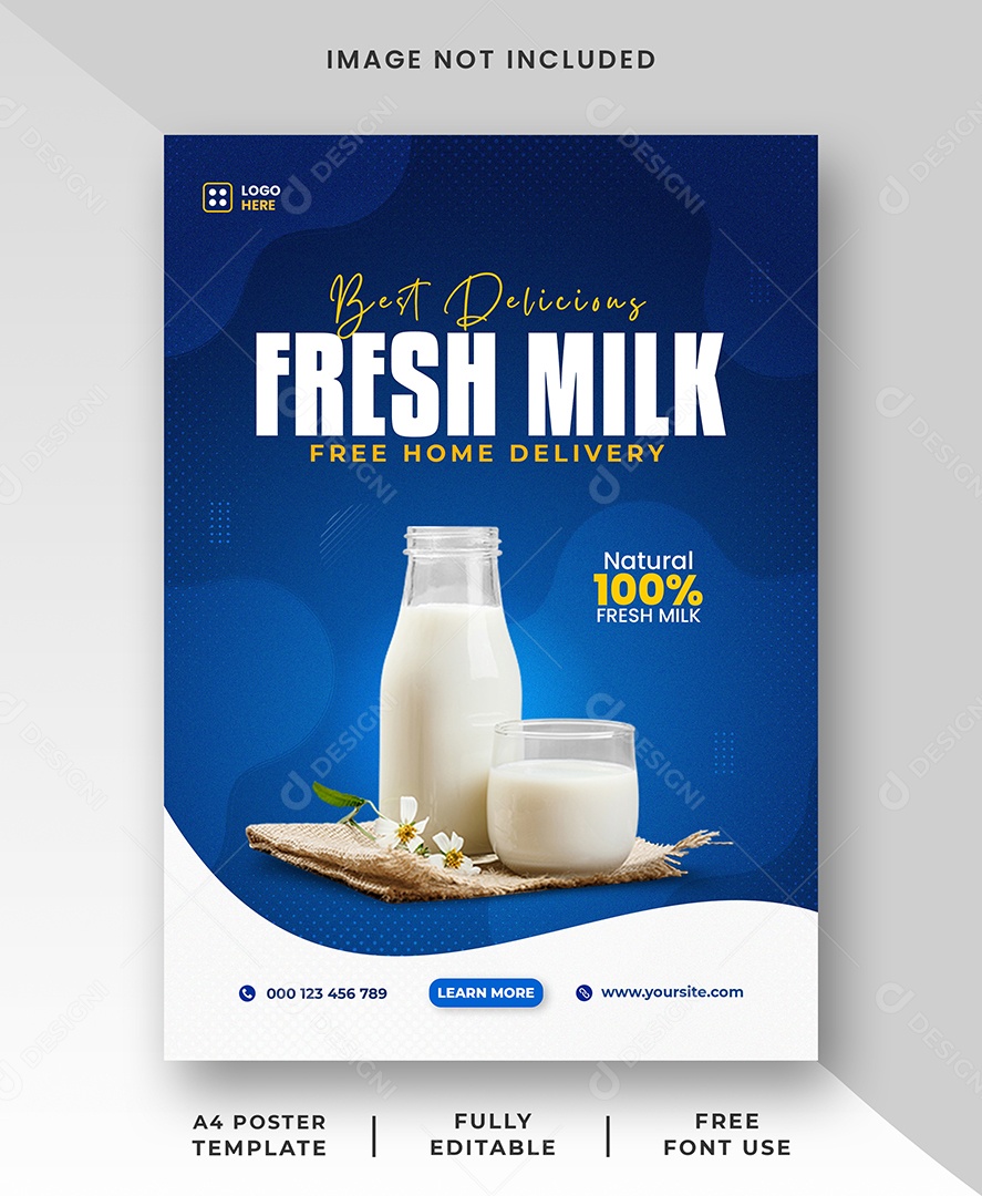 Supermercado Leite Fresco 100% Natual Social Media PSD Editável