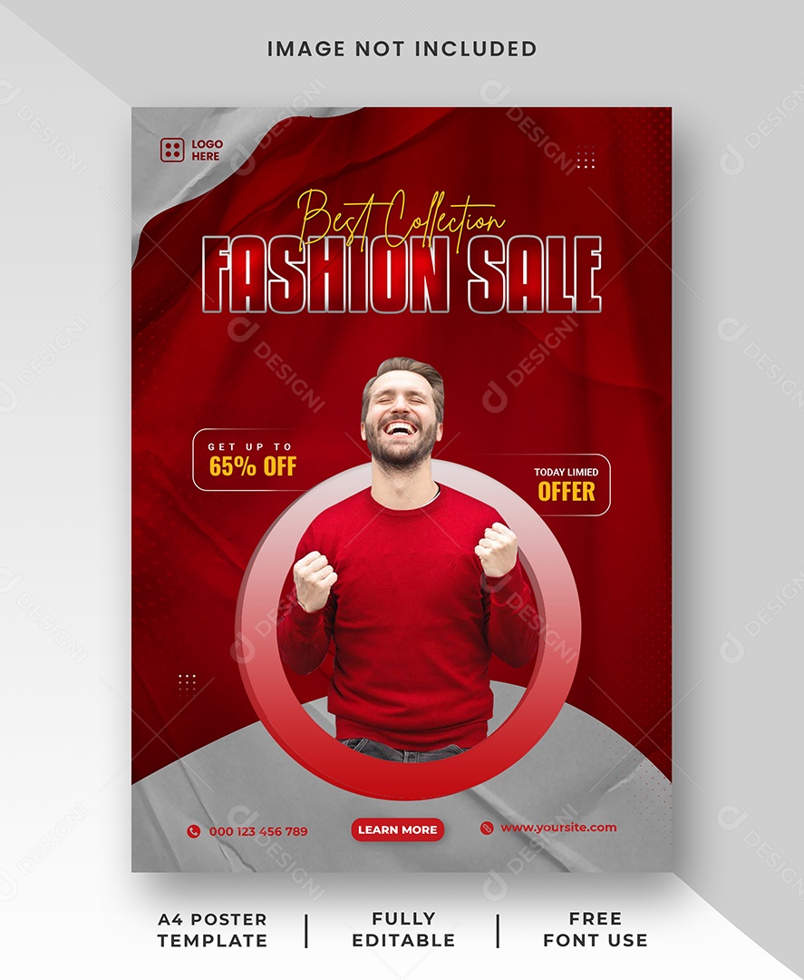 Flyer Loja de Roupas Promoção 65% Desconto Social Media PSD Editável