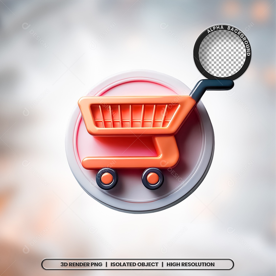 Elemento 3D Carrinho de Compras Para Composição PSD