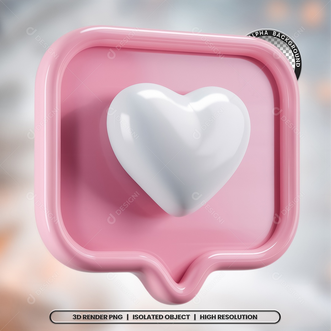 Elemento 3D Like de Coração Rosa Para Composição PSD