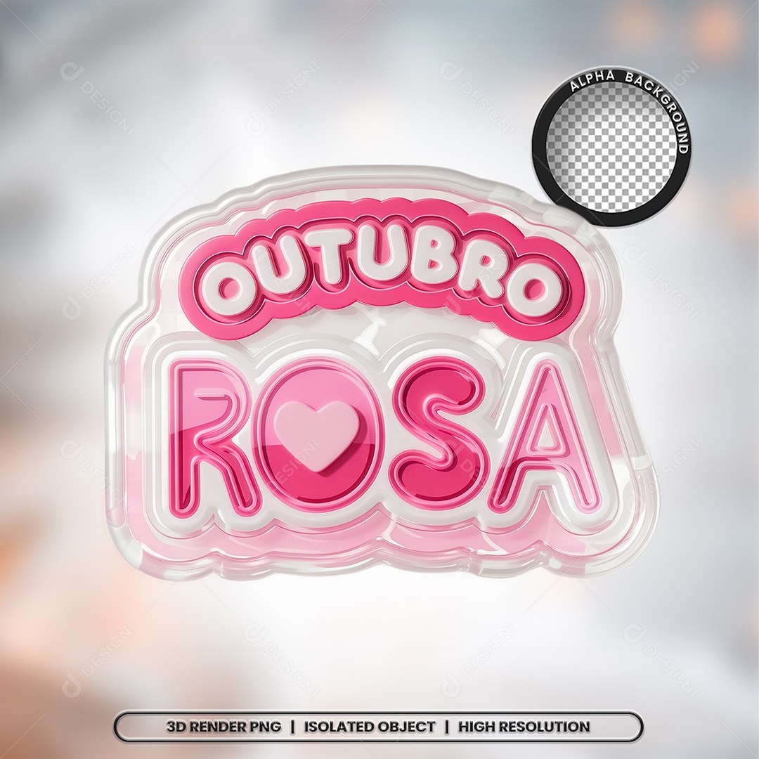 Selo 3D Outubro Rosa Para Composição PSD