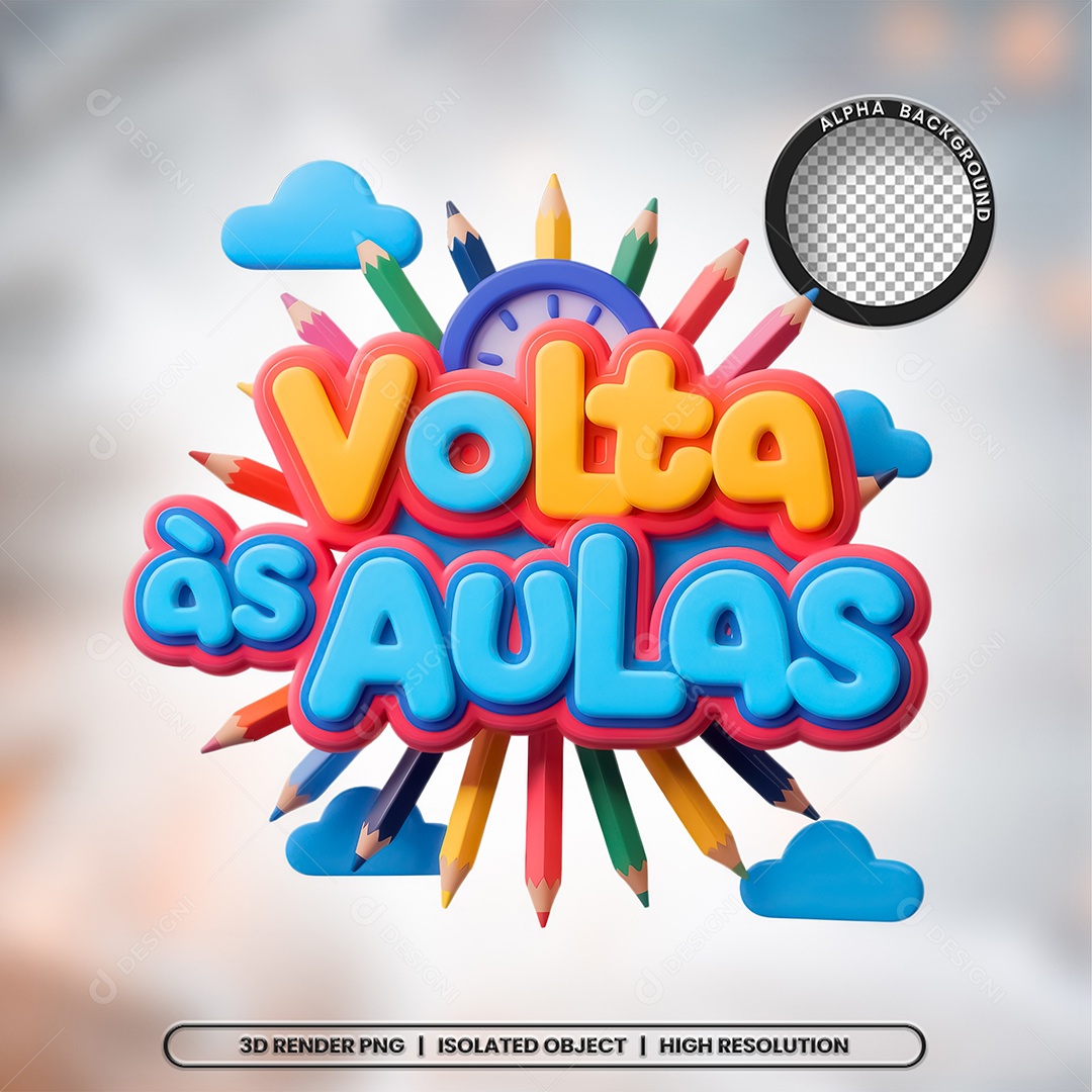 Selo 3D Volta as Aulas Para Composição PSD