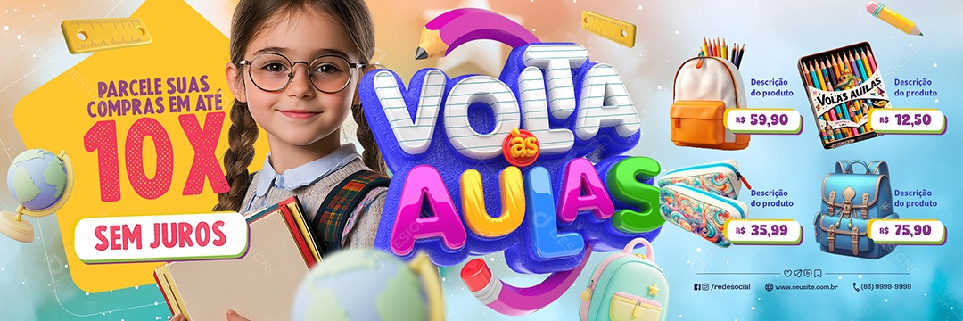 Carrossel Volta às Aulas Parcele suas Compras Sem Juros Social Media PSD Editável