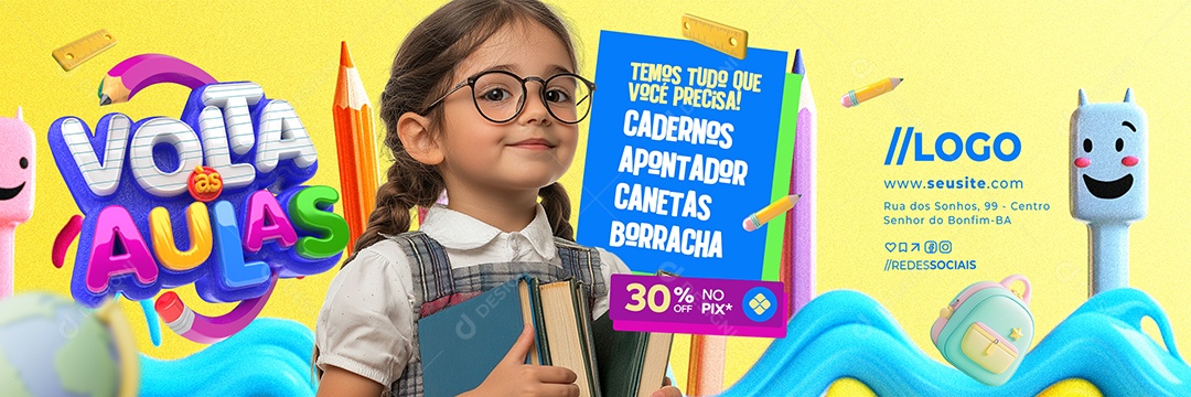 Carrossel Volta às Aulas Temos Tudo do Que Você Precisa Cadernos Social Media PSD Editável