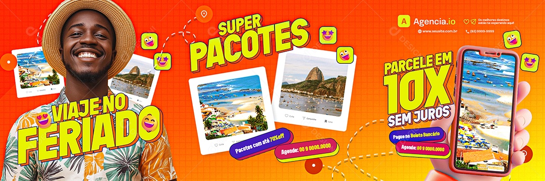 Carrossel Agência de Viagens Super Pacotes Social Media PSD Editável
