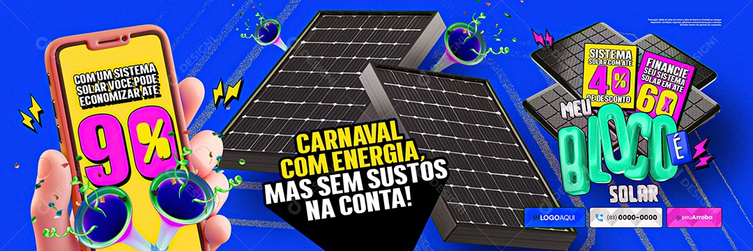 Carrossel Energia Solar Meu Bloco é Solar Carnaval com Energia Social Media PSD Editável