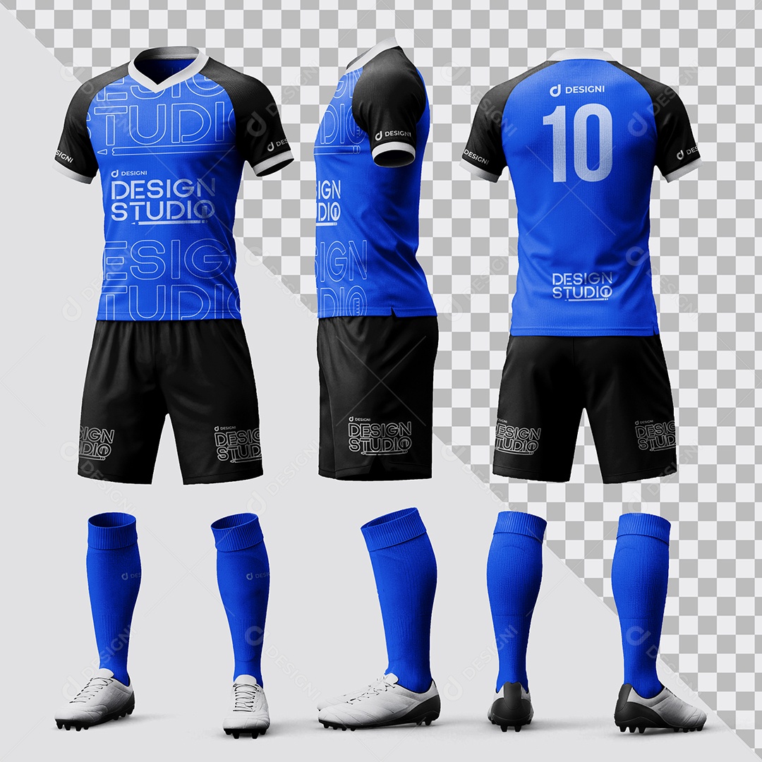 Mockup Uniforme de Futebol Frente Lado Costas PSD Editável