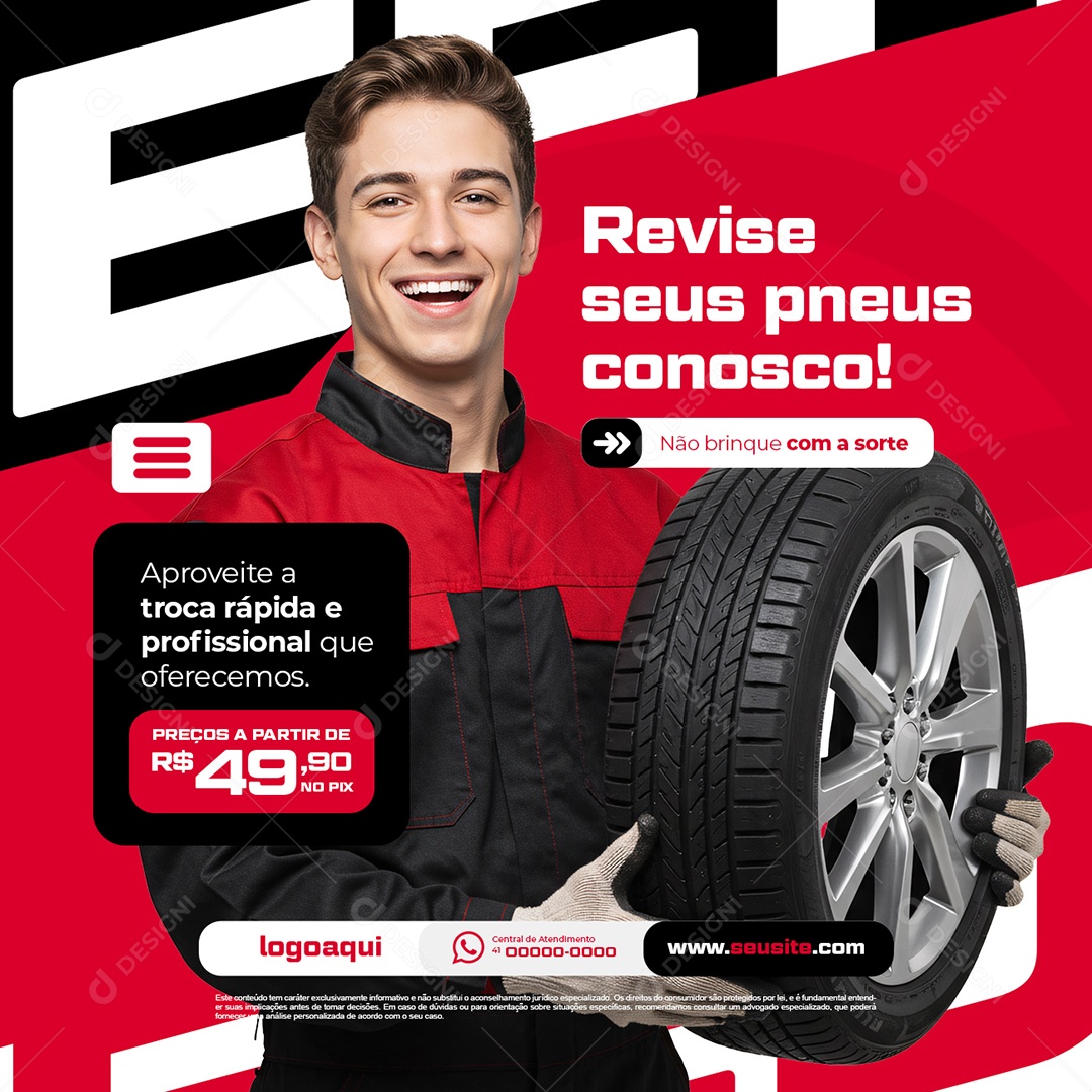 Oficina Mecânica Revise seus Pneus Conosco Social Media PSD Editável