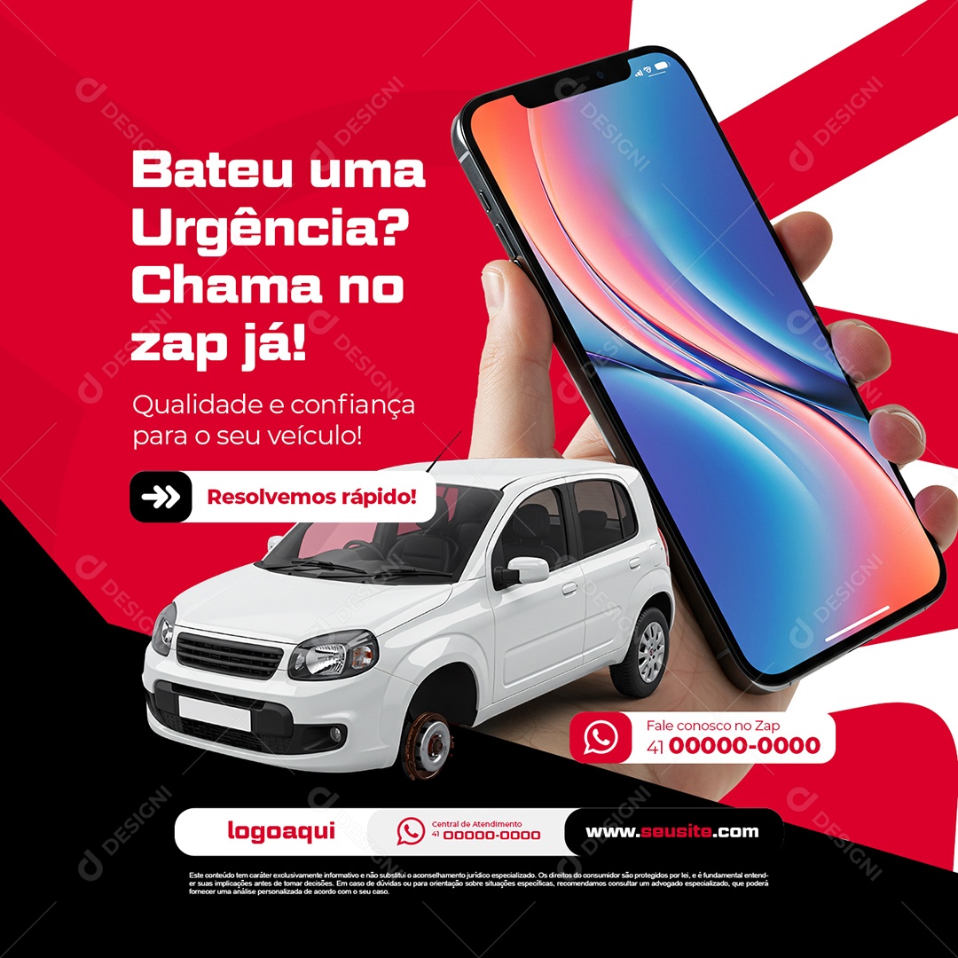 Oficina Mecânica Bateu uma Urgência Chama no Zap Já Social Media PSD Editável