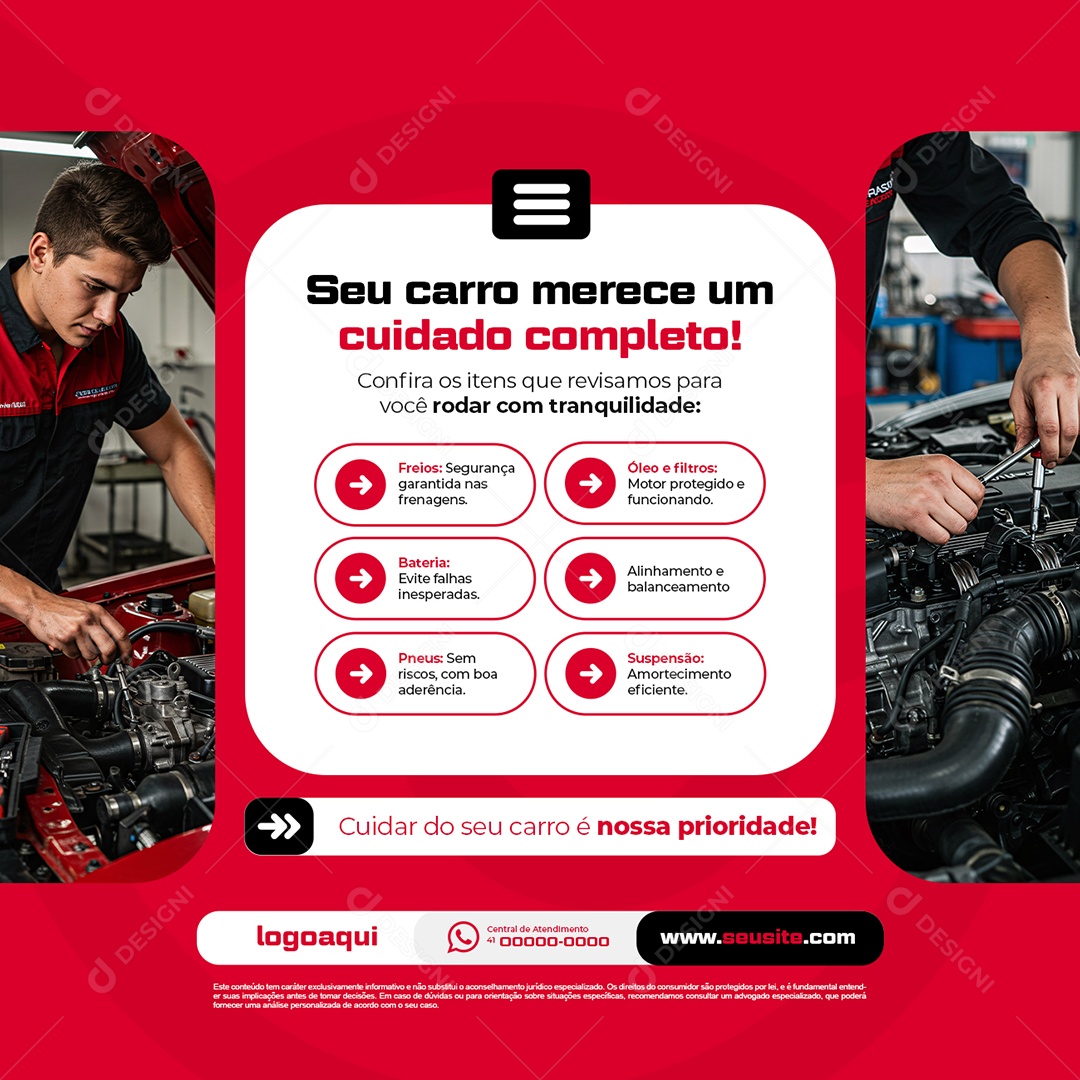 Oficina Mecânica Seu Carro Merece um Cuidado Completo Social Media PSD Editável