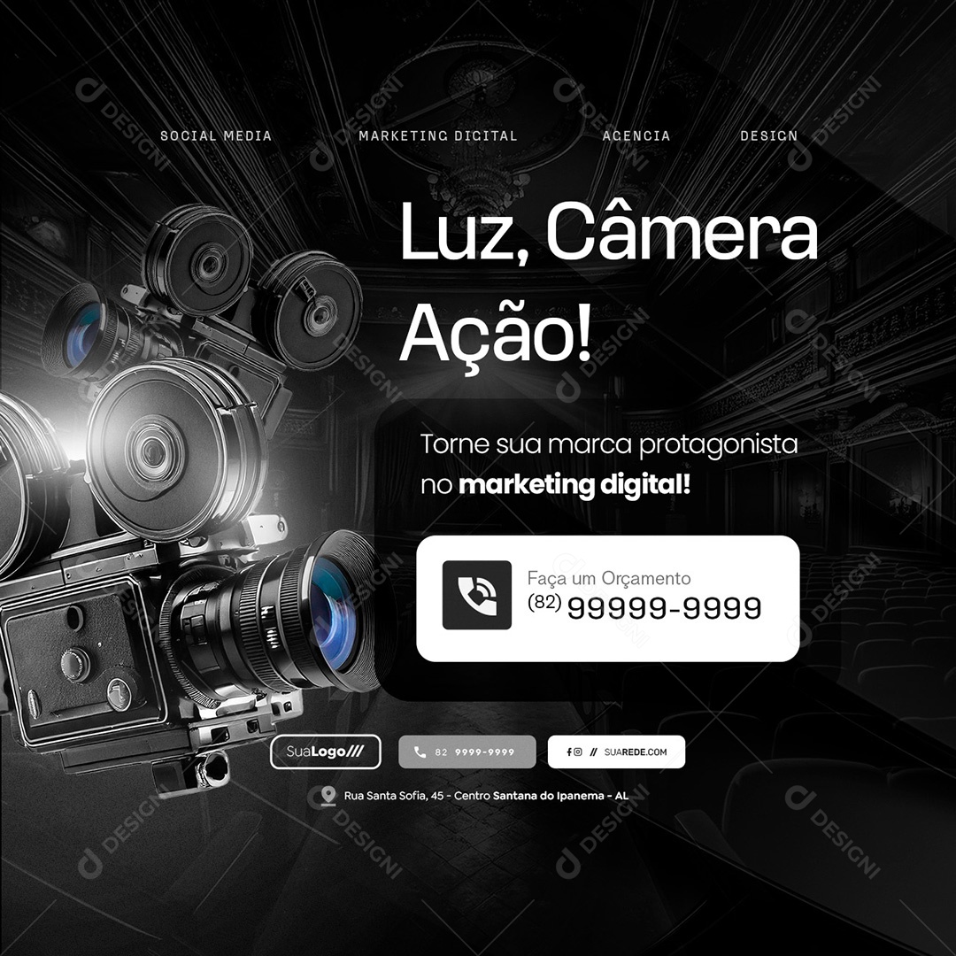Marketing Digital Luz Câmera Ação Social Media PSD Editável