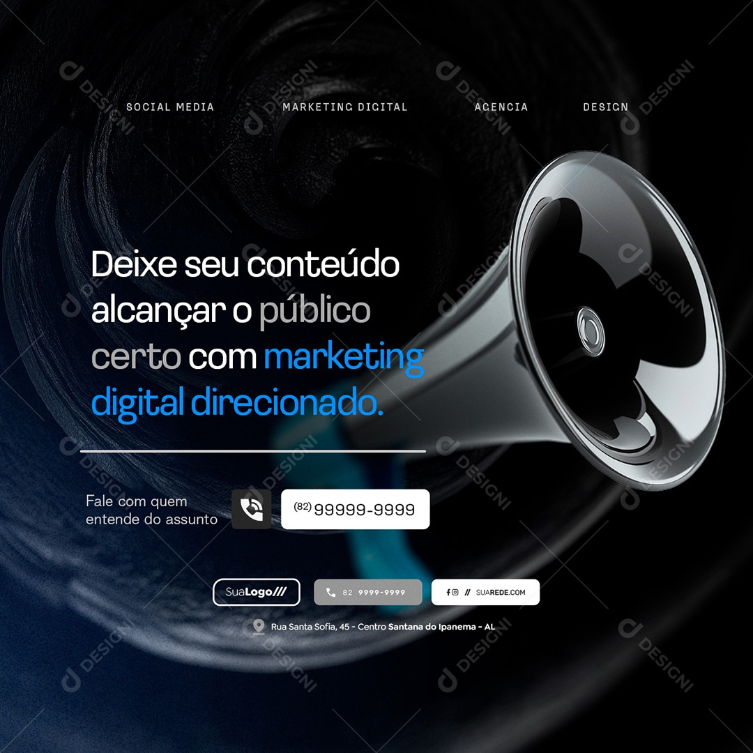Marketing Digital Deixe seu Conteúdo Alcançar o Público Social Media PSD Editável