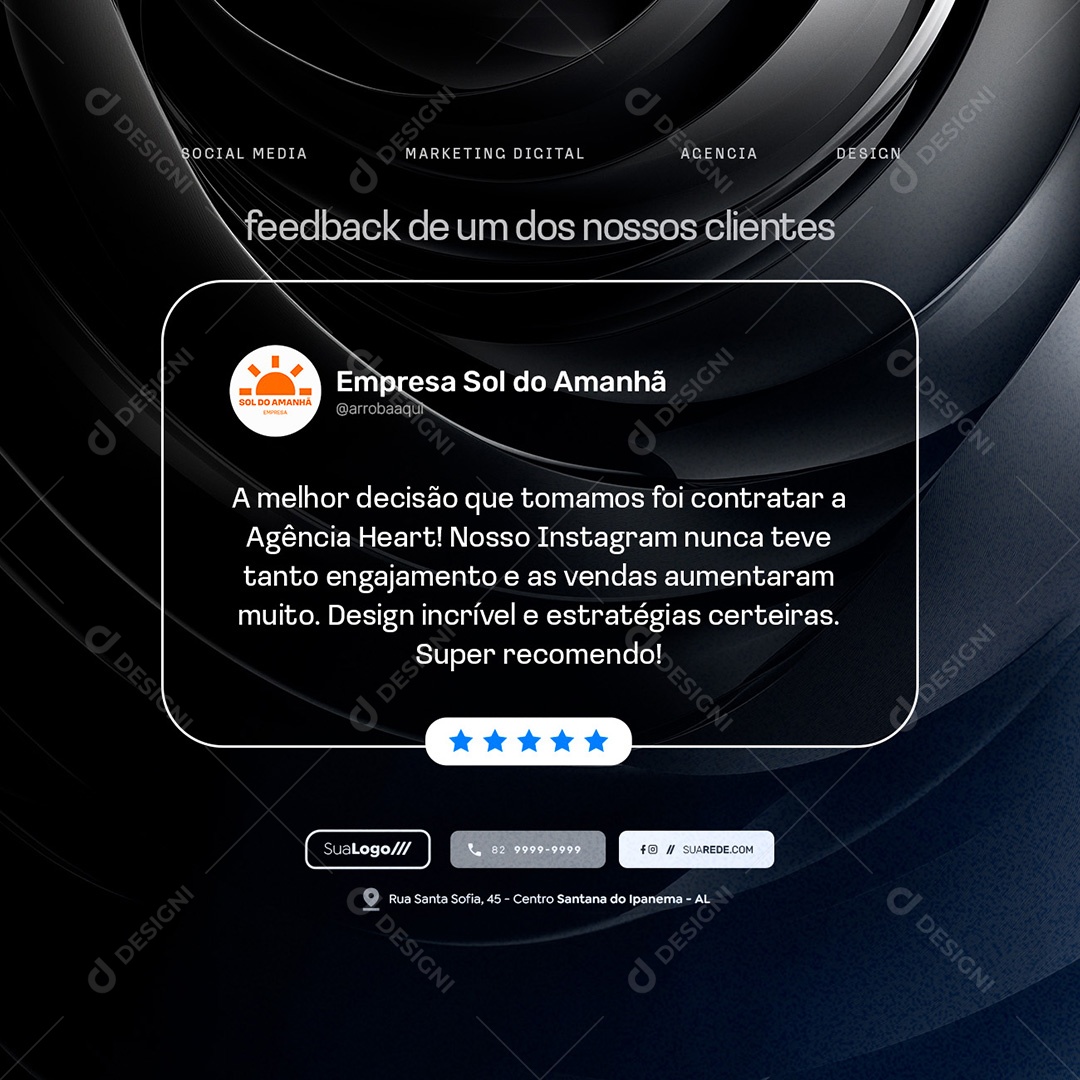 Marketing Digital Feedback de Um Dos Nossos Clientes Social Media PSD Editável