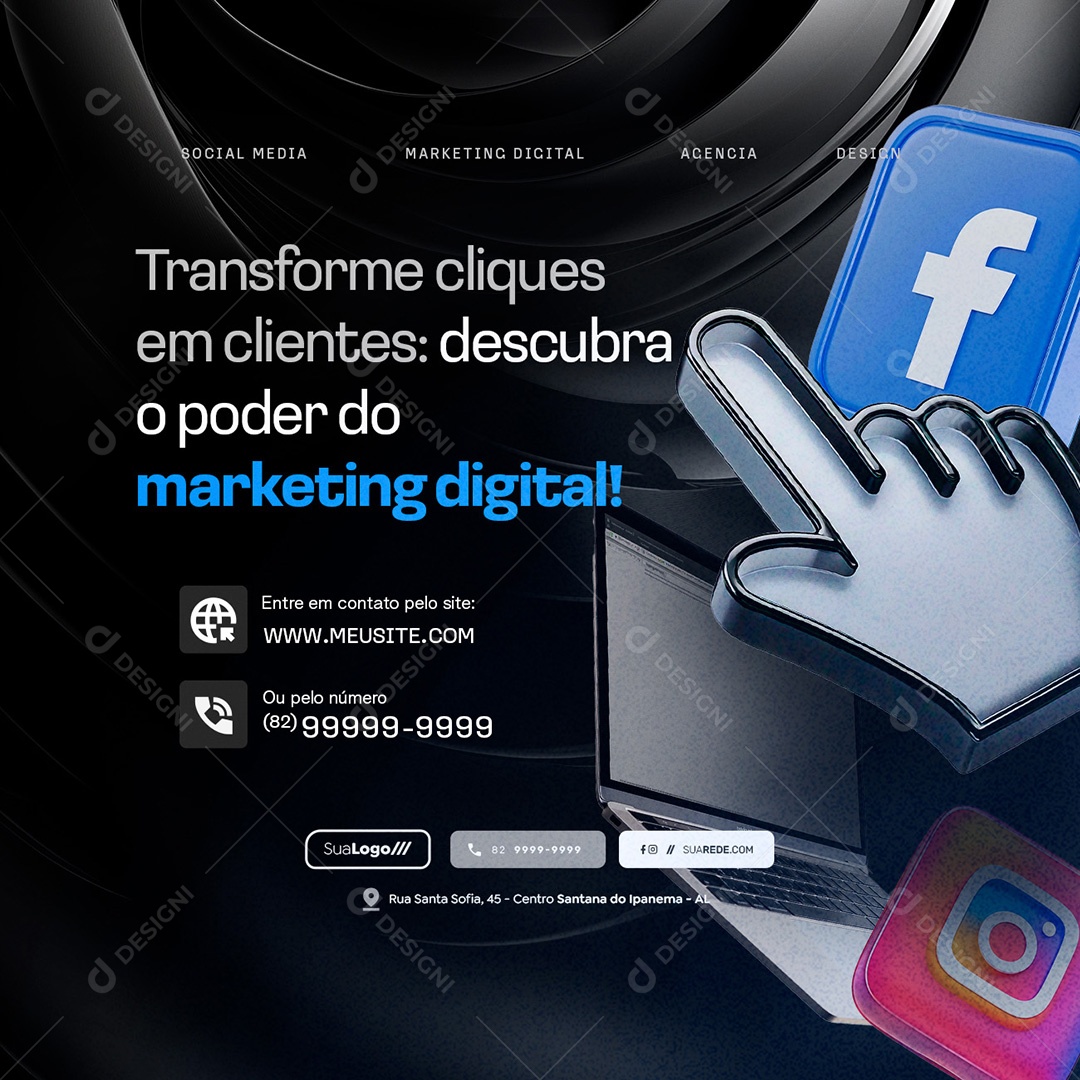Marketing Digital Transforme Cliques em Clientes Social Media PSD Editável